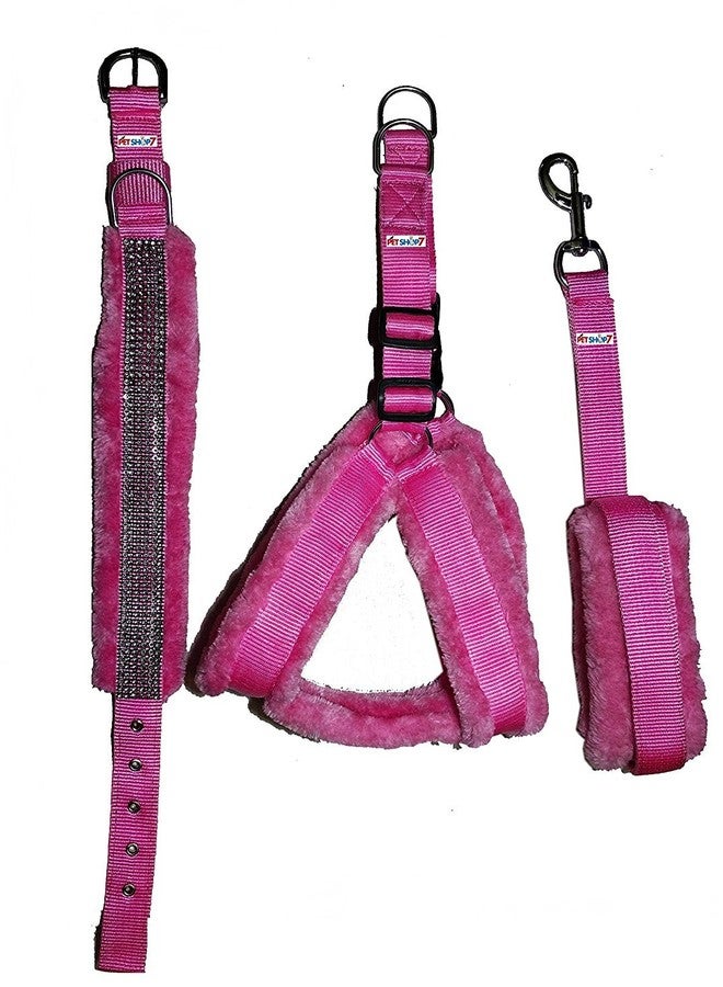 Skora Nylon Pink Fur 1 Inch Medium Dog Harness, Dog Collar & Leash (Chest Size : 26-30 inch) - Image 1